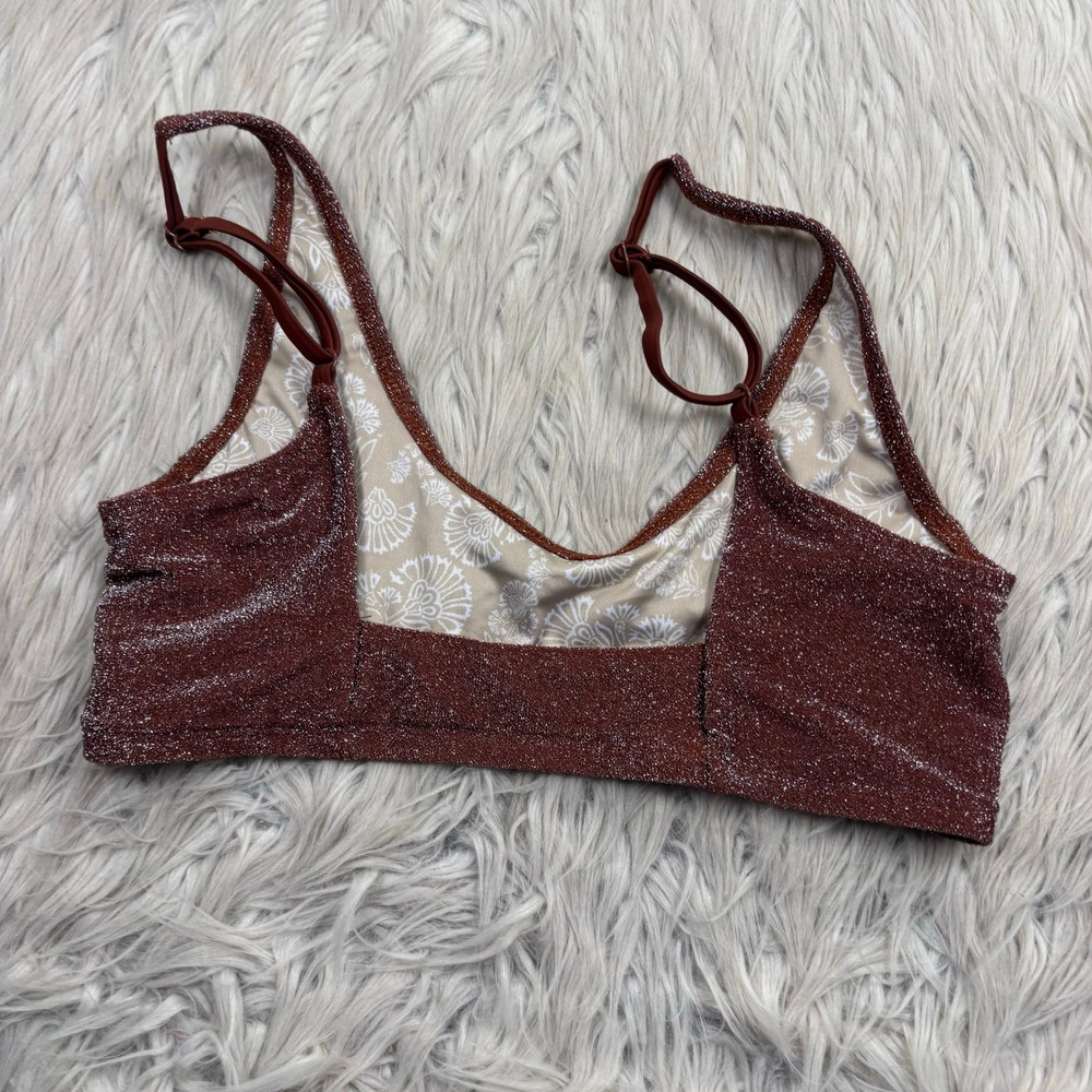Free People Beach Women's S Brown Lurex Glitter Farrah Crop Bikini Top - Picture 2 of 6